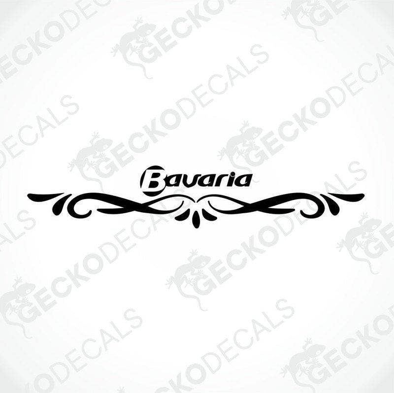Black Bavaria die-cut sticker with stylized font and decorative leaf design