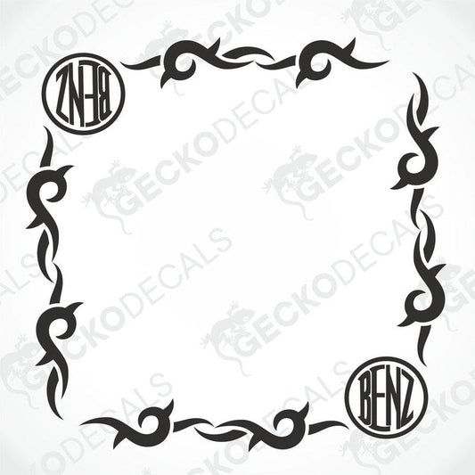 A set of tribal style decals with the Mercedes-Benz brand logo, intended for use on a side window.