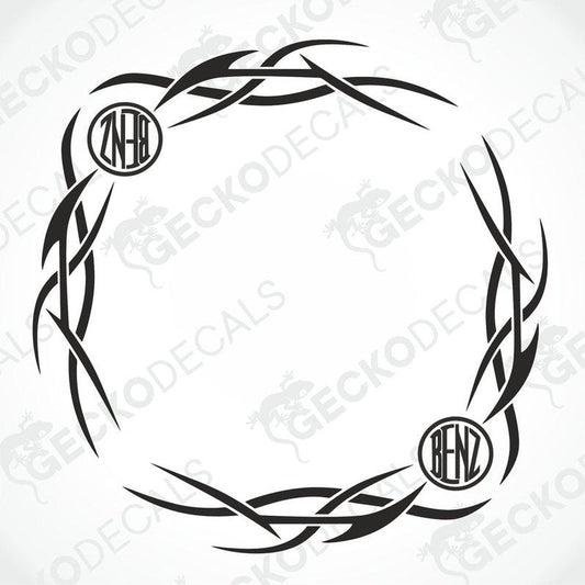 A black tribal pattern decal designed for vehicle side windows, featuring the Mercedes-Benz logo.