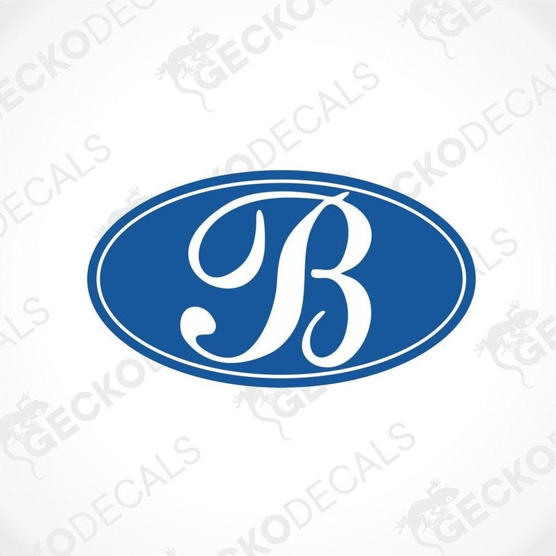 BESSACARR white cursive B logo sticker on blue oval for caravan interior or exterior