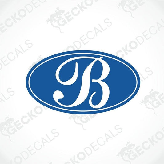 BESSACARR white cursive B logo sticker on blue oval for caravan interior or exterior
