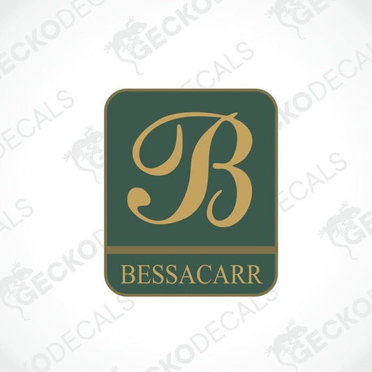 BESSACARR dark green decorative caravan sticker with gold lettering and border