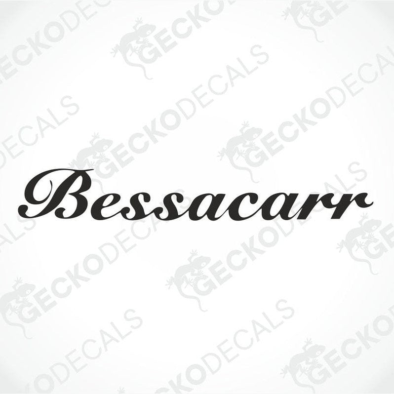 Bessacarr black cursive die-cut sticker on transfer paper