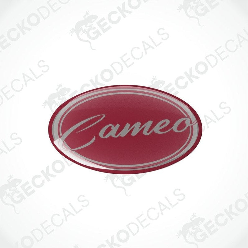 BESSACARR Cameo epoxy resin decal with domed glossy finish and silver cursive text