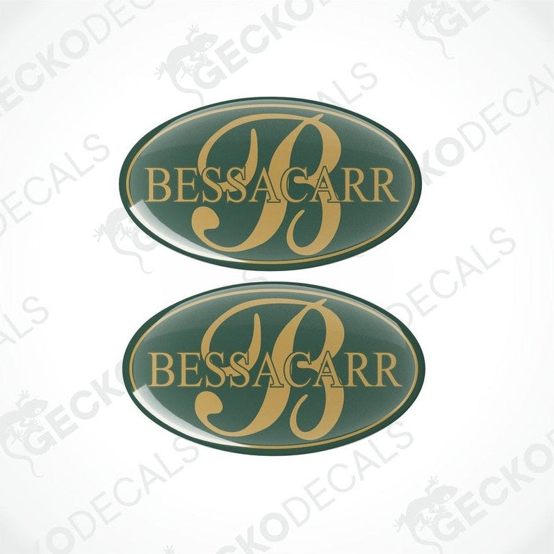Set of Two Bessacarr Caravan Epoxy Decals Dark Green and Gold