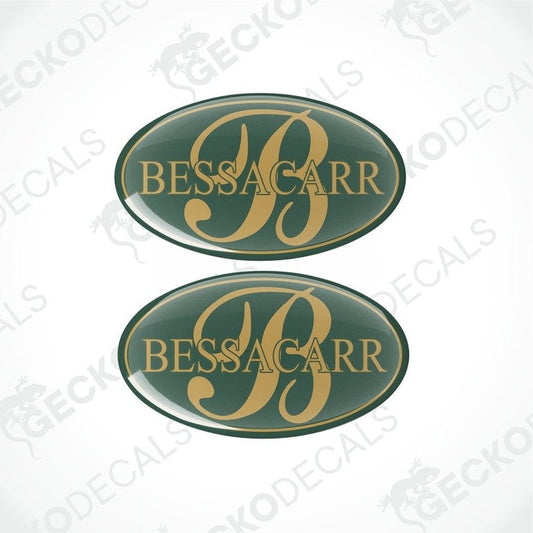 Set of Two Bessacarr Caravan Epoxy Decals Dark Green and Gold
