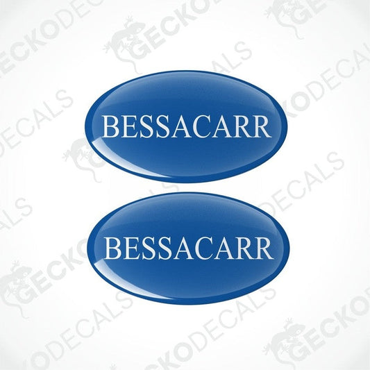 BESSACARR Caravans blue epoxy resin decals set with domed finish