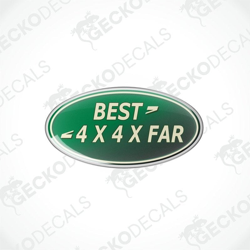 Green oval car decals with white text that reads 'BEST 4X4XFAR'.