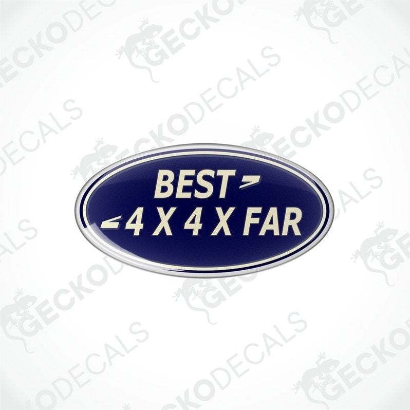  Blue oval car decals with white text that reads 'BEST 4X4XFAR'.