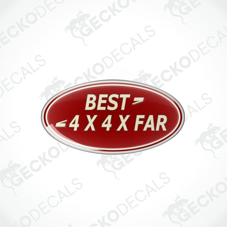  Red oval car decals with white text that reads 'BEST 4X4XFAR'.