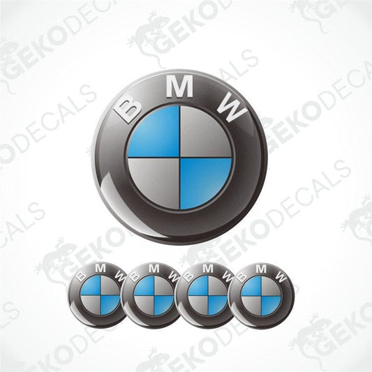 BMW logo and four smaller versions on a white background with 'Gekodecals' watermark.