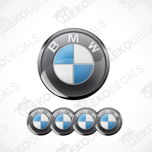 BMW logo and four smaller versions on a white background with 'Gekodecals' branding.