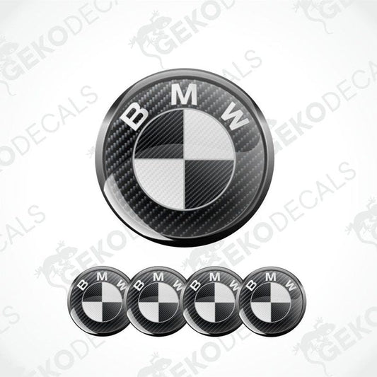 BMW logo with carbon fiber texture on a white background