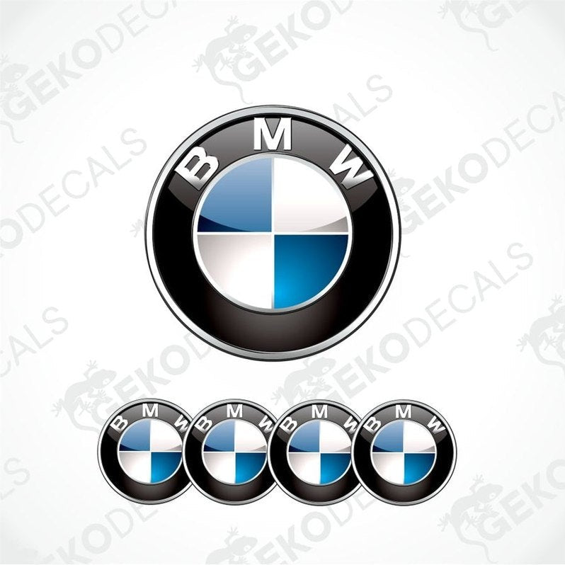 BMW logo and four smaller versions on a white background with 'Gekodecals' watermark.