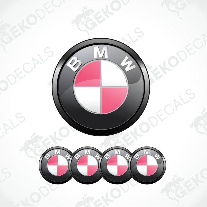 BMW logo and four smaller logos on a white background with 'Gecko Decals' watermark.