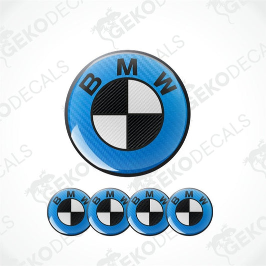 BMW logo decal with blue border on a white background