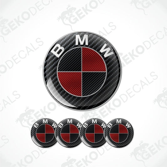 BMW logo decal with carbon fiber texture on a white background