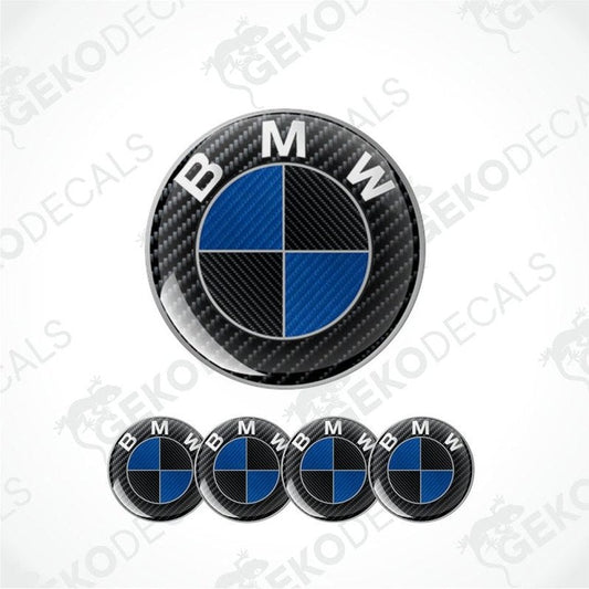BMW logo with carbon fiber texture on a white background