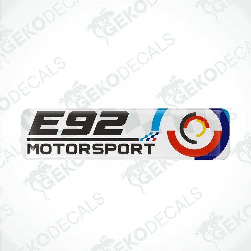 E92 Motorsport decal with a checkered pattern on a white background