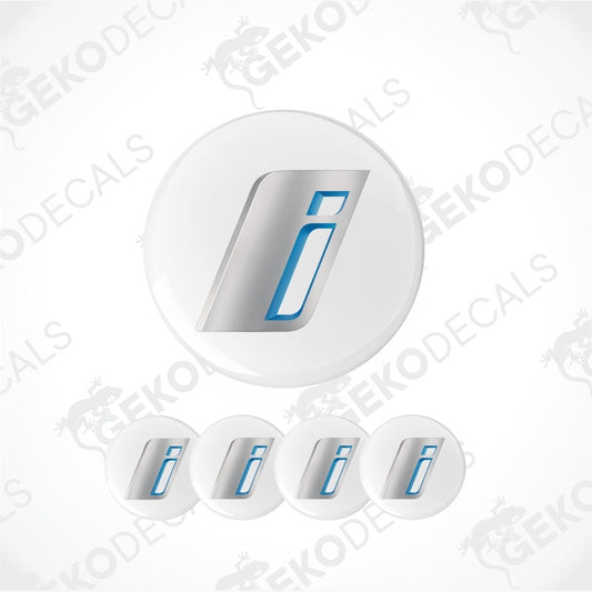 Set of metallic 'i' decal stickers on a white background with 'GEKODECALS' branding.