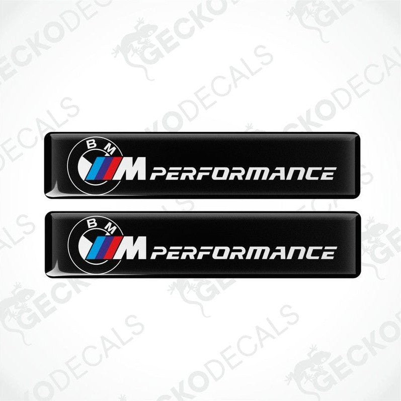 Two black vinyl stickers with the BMW M PERFORMANCE logo and the Gecko Decals logo.