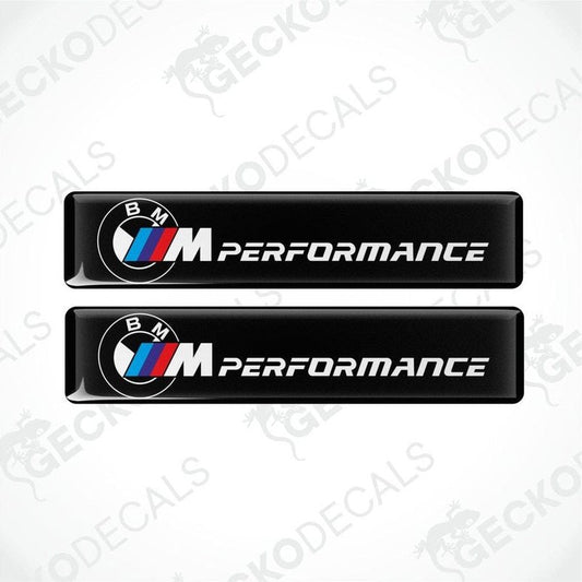 Two black vinyl stickers with the BMW M PERFORMANCE logo and the Gecko Decals logo.