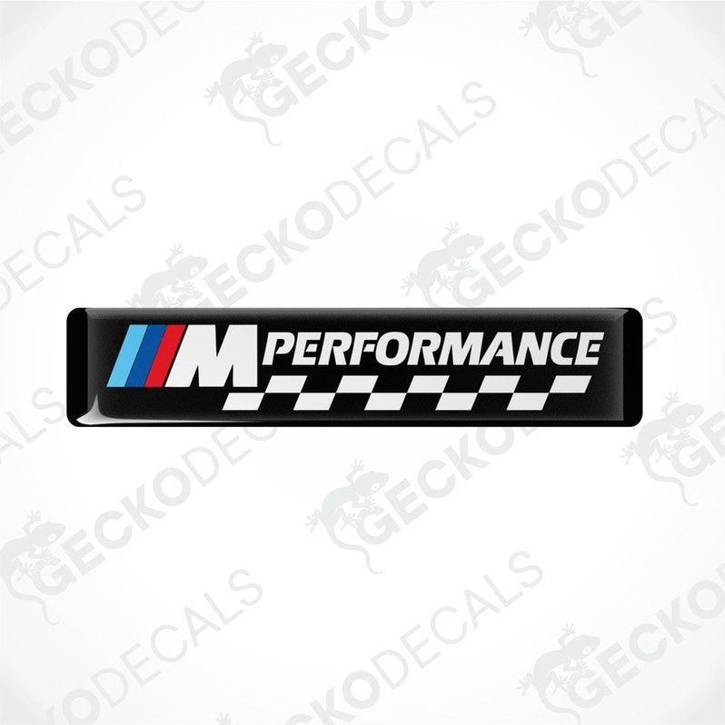  Rectangular vinyl decals with a polyurethane coating featuring the BMW M Performance logo in black, white, red, and blue colors.