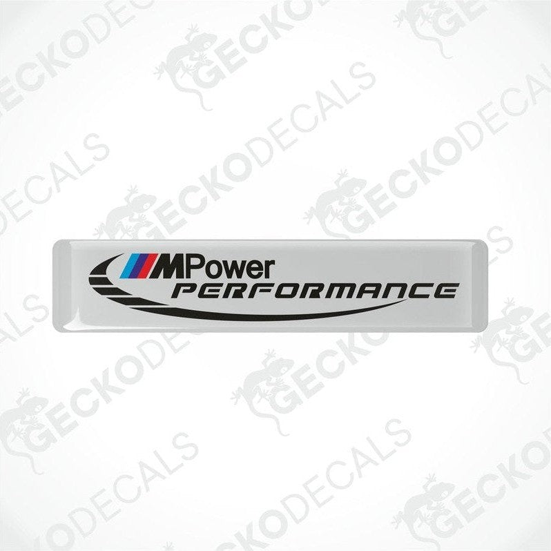  White decals with 'M Power Performance' text and the BMW logo in black and blue