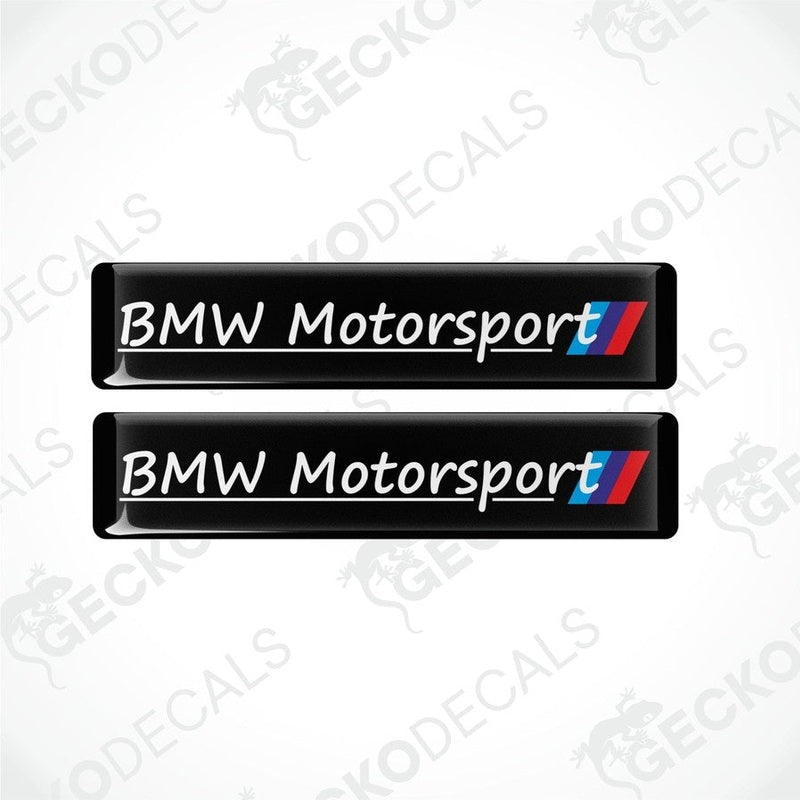 Set of four BMW Motorsport vinyl decals with a black background and red and blue accents