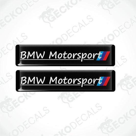 Set of four BMW Motorsport vinyl decals with a black background and red and blue accents