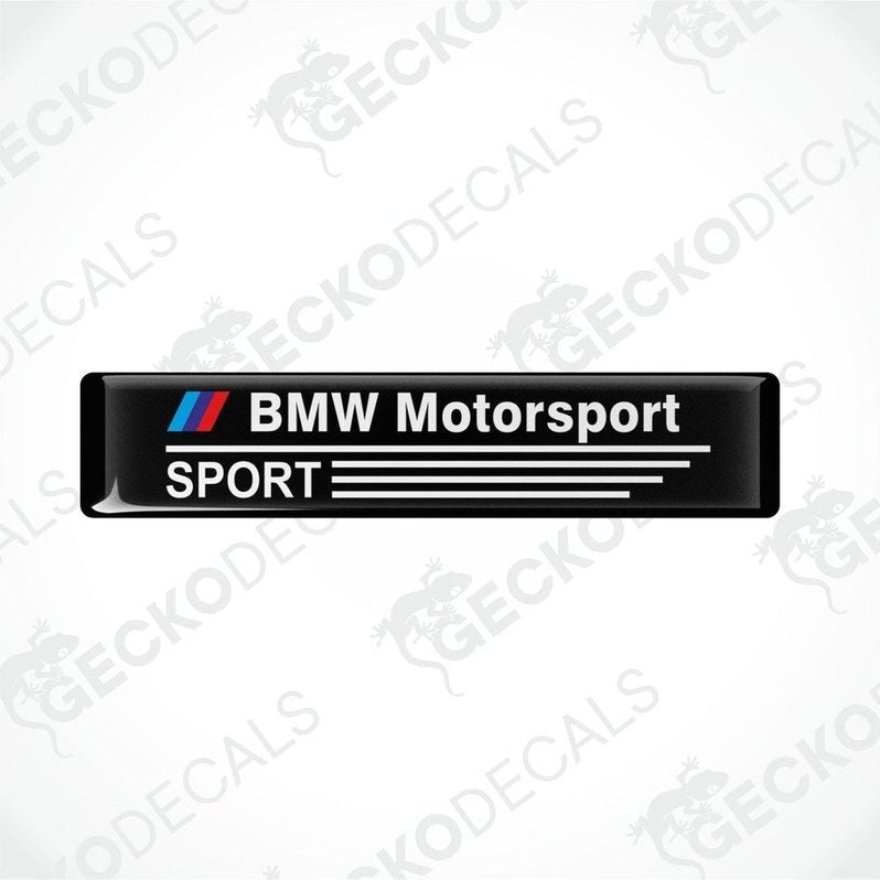 vinyl decals with a polyurethane coating featuring the BMW Motorsport logo in black, red, and white colors.