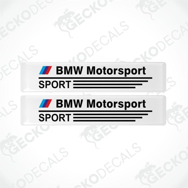 Set of four vinyl decals with a polyurethane coating featuring the BMW Motorsport logo in white, red, and black colors.