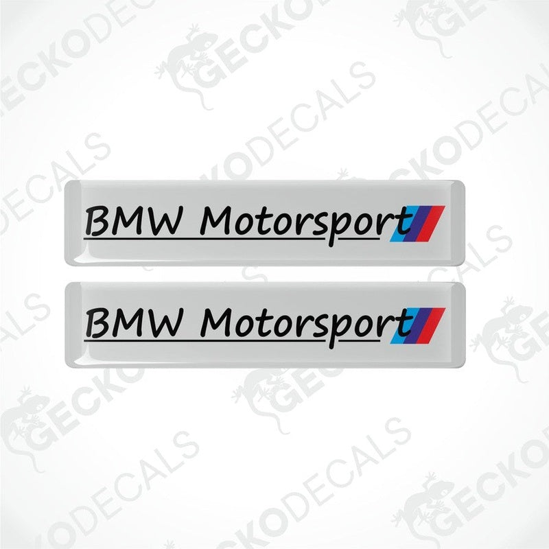 Set of four BMW Motorsport vinyl decals with a black background and red and blue accents