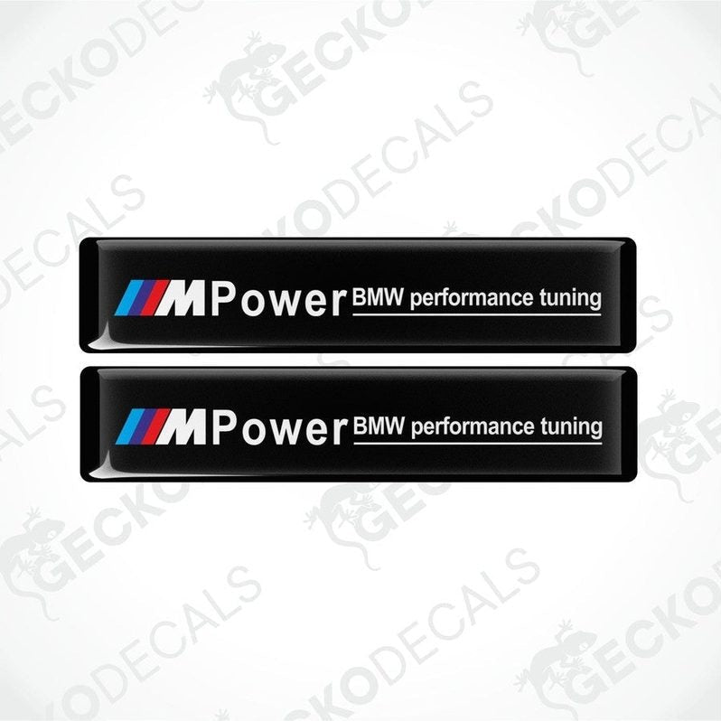 Set of four black vinyl decals with 'MPower BMW performance tuning' text and logo