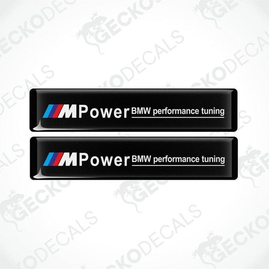 Set of four black vinyl decals with 'MPower BMW performance tuning' text and logo