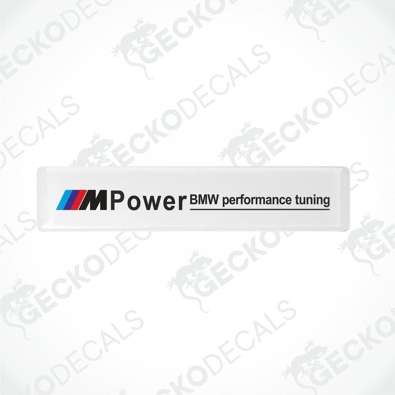 white vinyl decals with 'MPower BMW performance tuning' text and logo