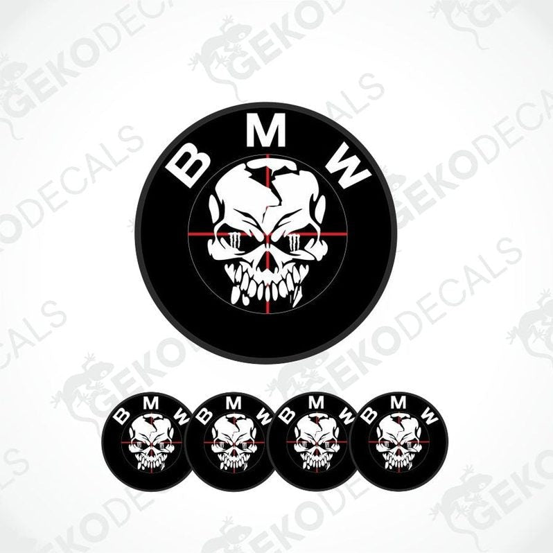 BMW logo with skull design on a white background