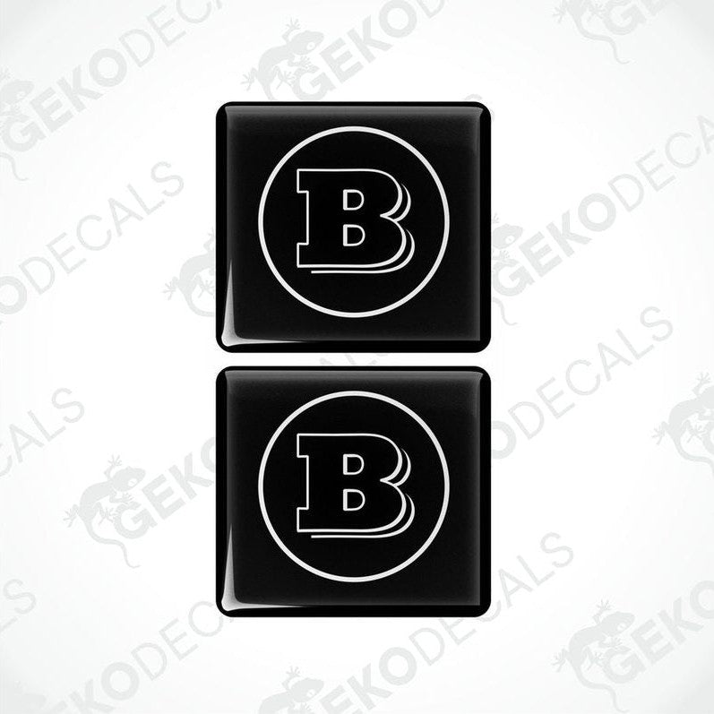 Two black vinyl stickers with a white 'B' in the center, placed against a white background with the text 'GeckoDecals'.