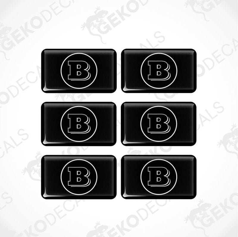 Set of six black and white vinyl decals with the BRABUS logo.