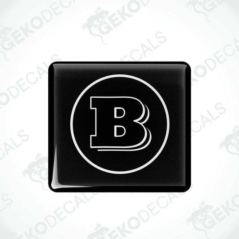 Black vinyl stickers with a white 'B' in the center, placed against a white background with the text 'GeckoDecals'.