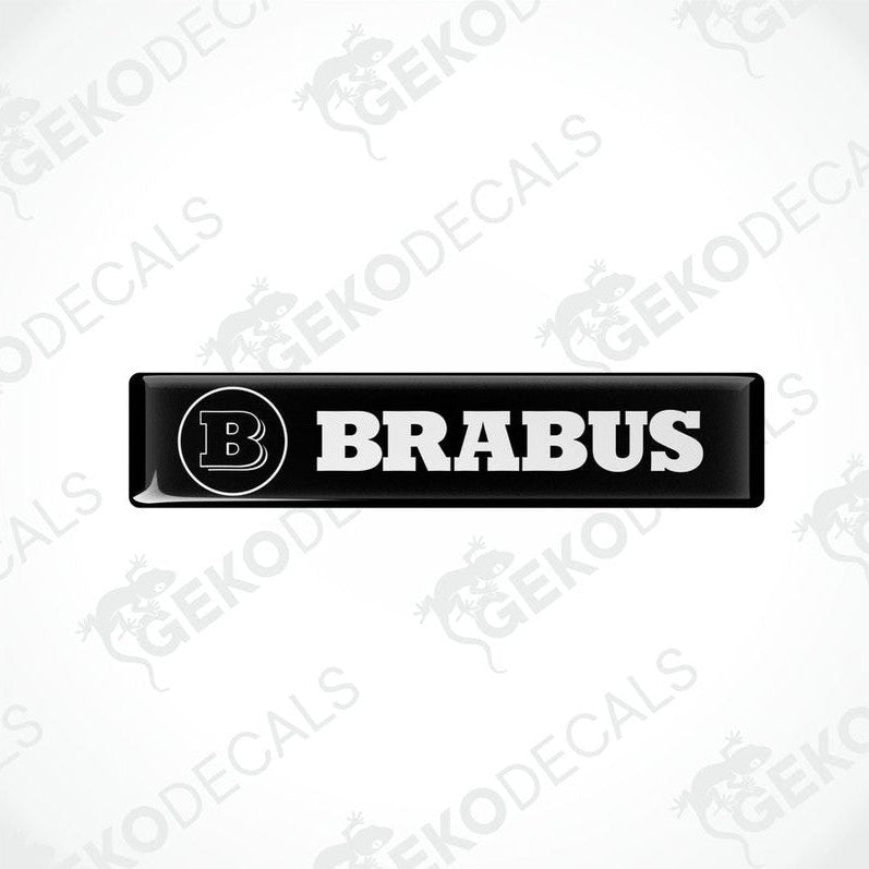  Black and white rectangular BRABUS vinyl decals with a polyurethane coating.