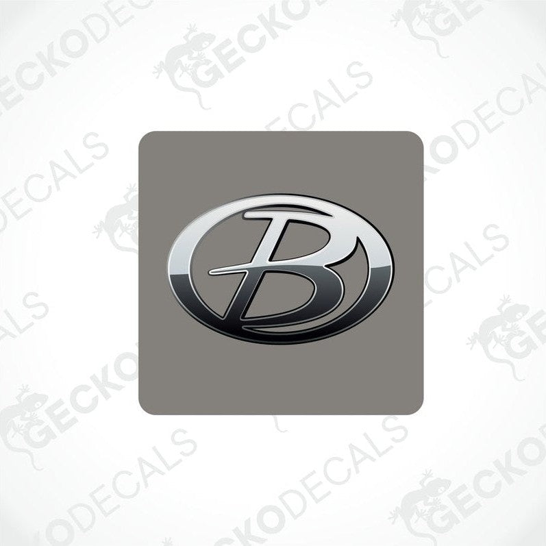 Buccaneer oval decal with metallic silver and black gradient B logo for caravan