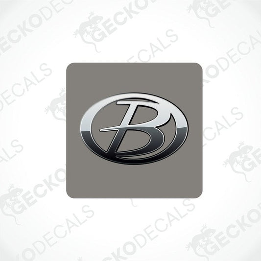 Buccaneer oval decal with metallic silver and black gradient B logo for caravan