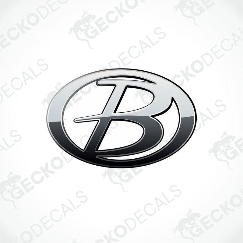A silver die cut sticker with the word 'BUCCANEER' on it, delivered on a white background with a Gecko Decals watermark.