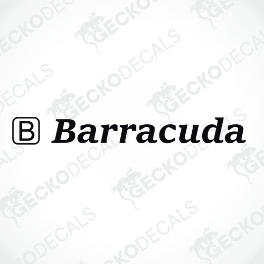 A die cut sticker with the text 'Barracuda' prominently displayed, likely intended for use as vehicle decals.