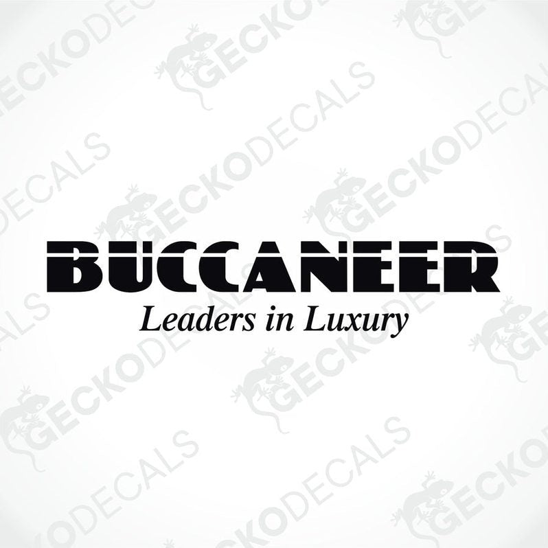 Black Buccaneer Caravel die-cut sticker with Leaders in Luxury text