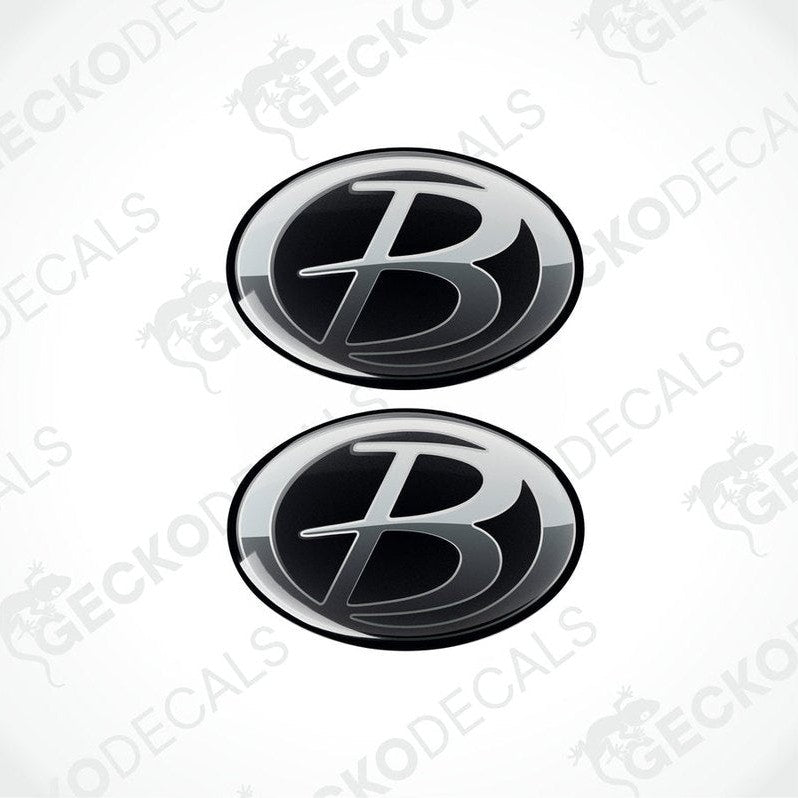 Set of two oval epoxy resin stickers with glossy B design