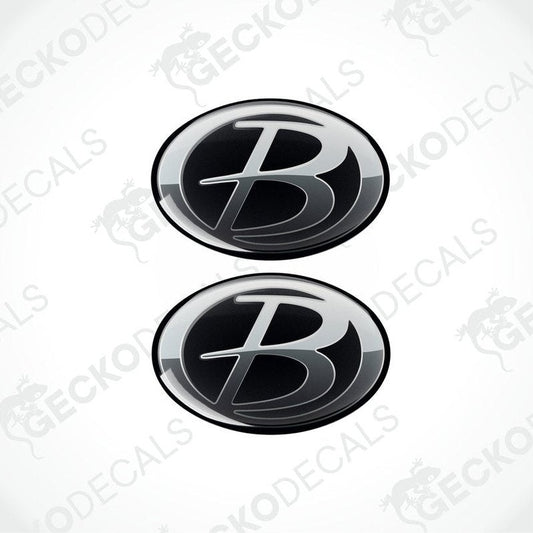 Set of two oval epoxy resin stickers with glossy B design
