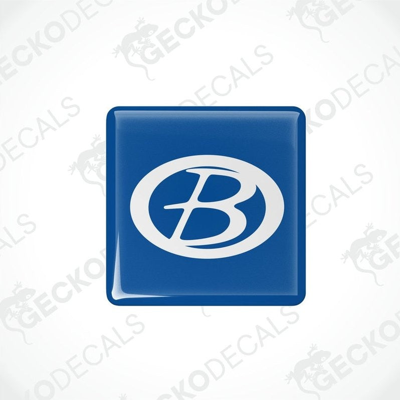  blue vinyl stickers with a white 'B' logo, placed against a white background with the text 'GECKODECALS'.