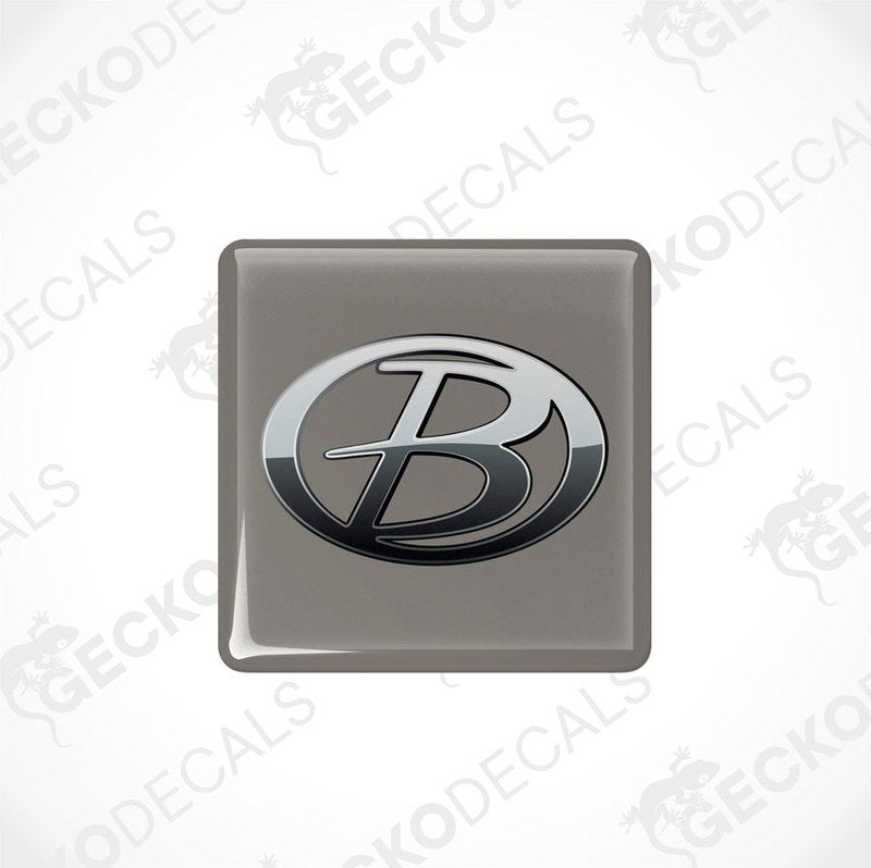 Buccaneer epoxy decal with domed silver and black B logo